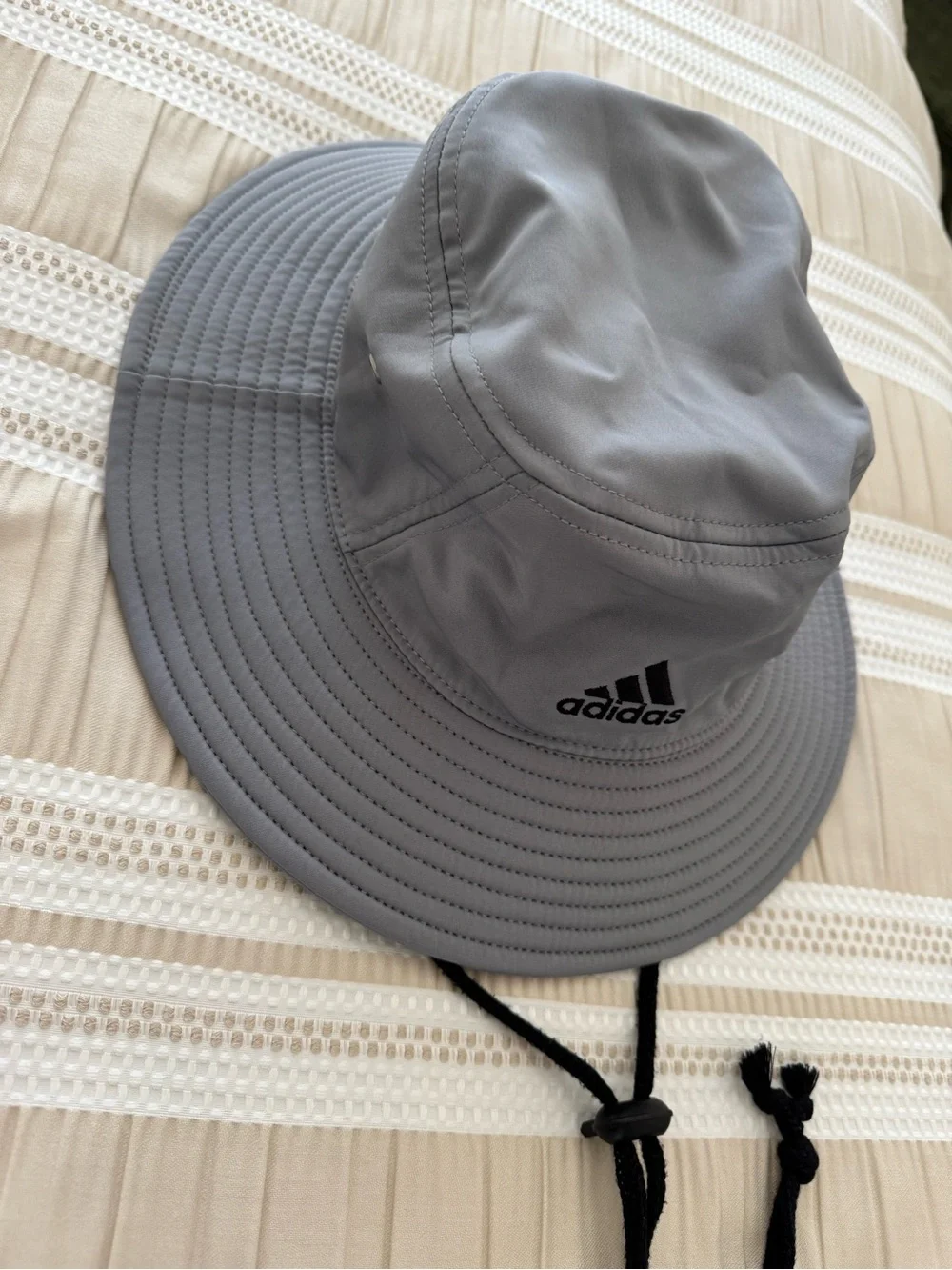 adidas Gray Bucket Hat with Chin Cord and Logo